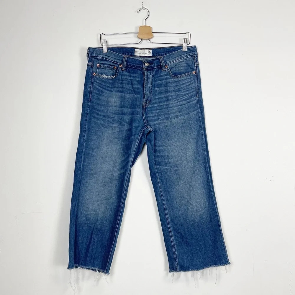 Abercrombie & Fitch Boyfriend Jeans Womens Size 10R Blue Wide Leg Button Fly